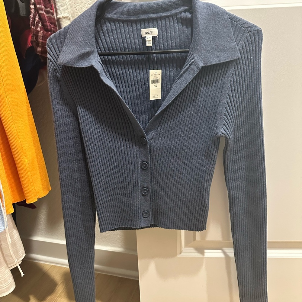 Aerie Blue Ribbed Cardigan